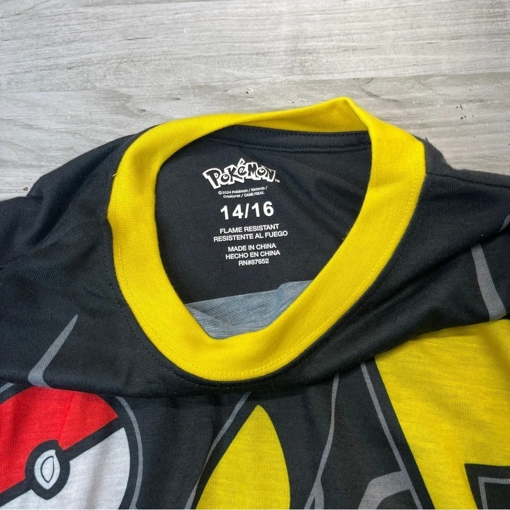 Pokemon Pikachu Black Yellow Long Sleeve Pants Pajama Set Boy’s Size 14/16 New